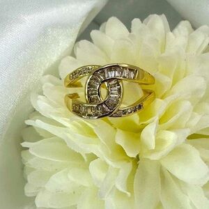 Gold Plated Knotted Ring with CZ Stones Size 7